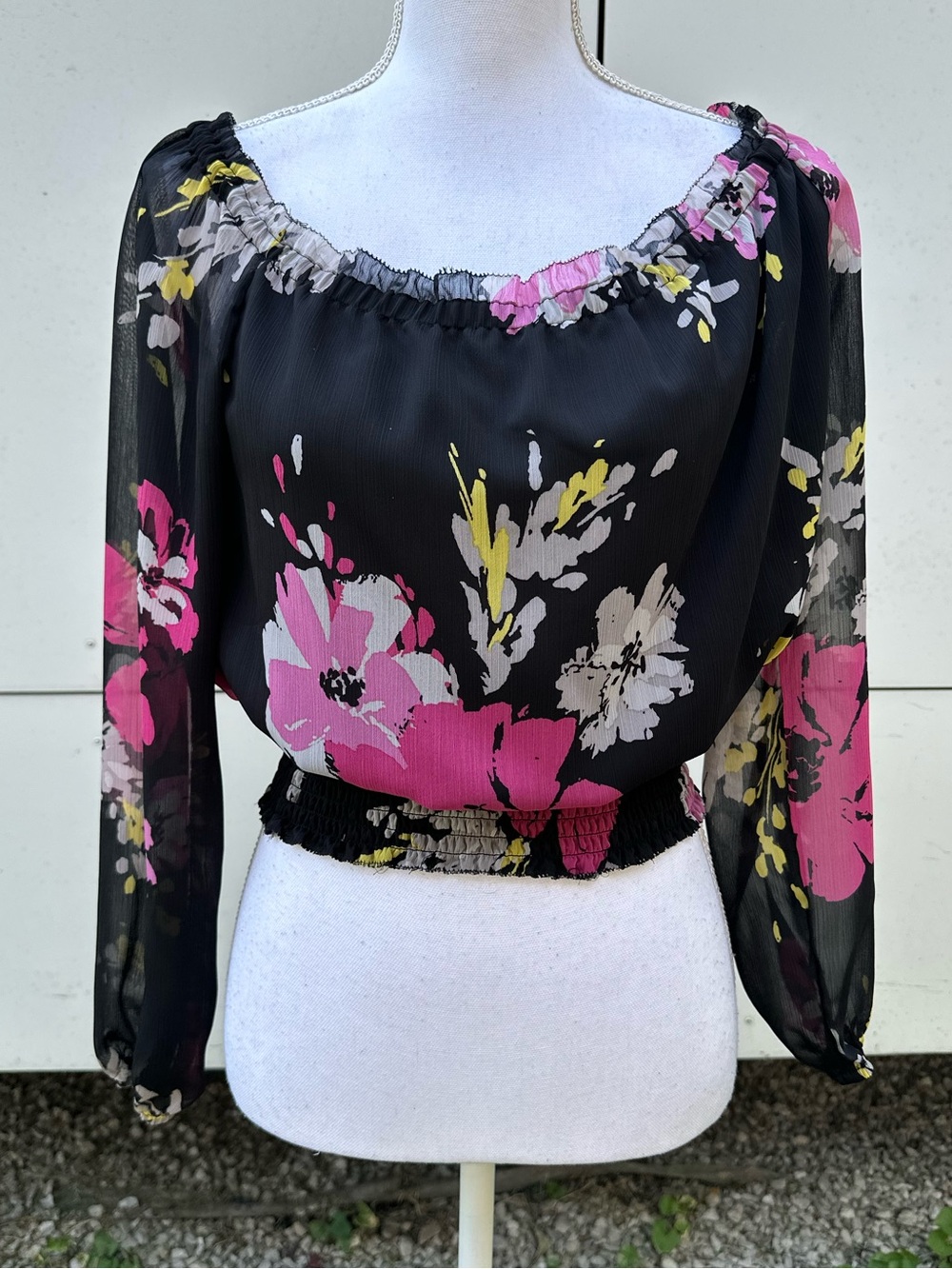 Charter Club / Floral & Ruffle Sheer Boho Top / 2 Petite / Fairycore Cottagecore